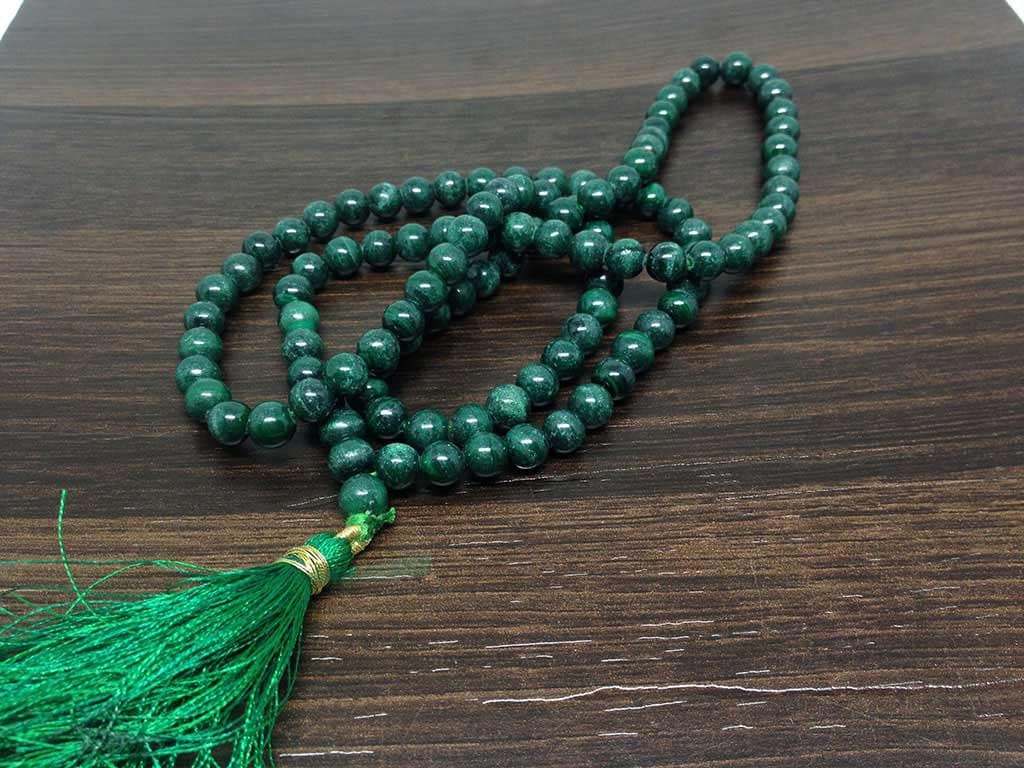 Natural Malachite Gemstone Mala, 108 Prayer Bead Mala.  DestGlow