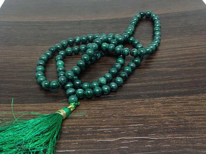Natural Malachite Gemstone Mala, 108 Prayer Bead Mala.  DestGlow