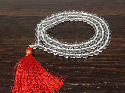 One (1) Natural 8mm Clear Quartz Faceted Mala With 108 Prayer Beads For Mediation Sphatik Mala Jap Mala Necklace ~ JP121  DestGlow