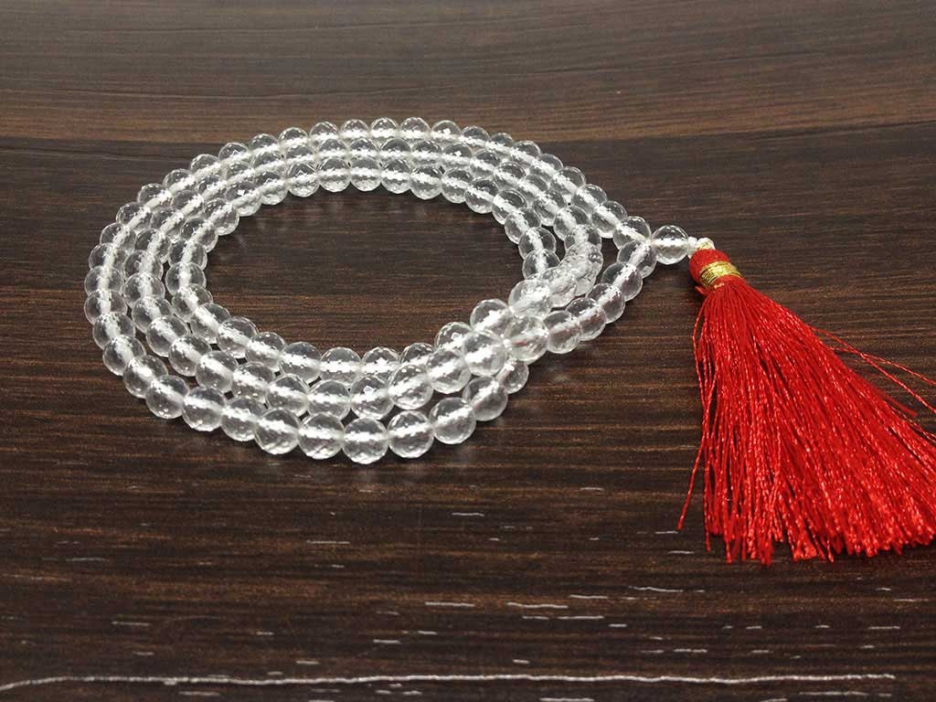 One (1) Natural 8mm Clear Quartz Faceted Mala With 108 Prayer Beads For Mediation Sphatik Mala Jap Mala Necklace ~ JP121  DestGlow