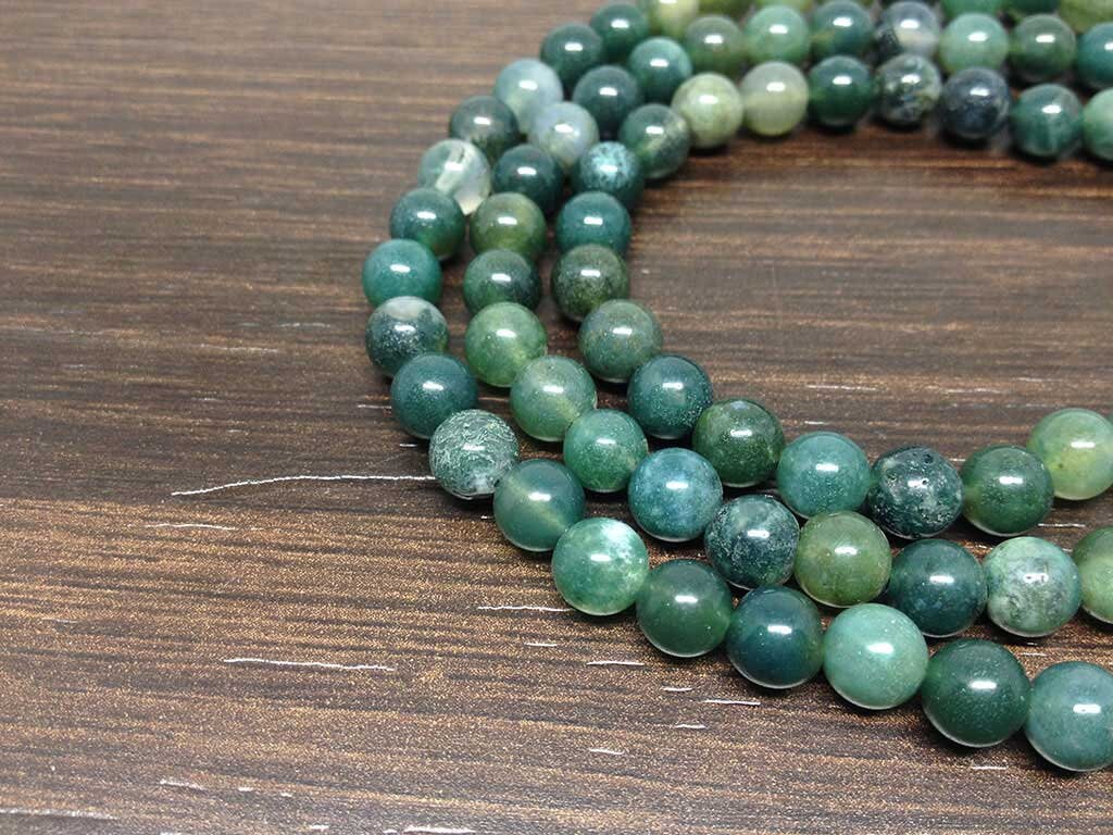 Moss Agate Gemstone Mala, 108 Prayer Bead Mala.  DestGlow