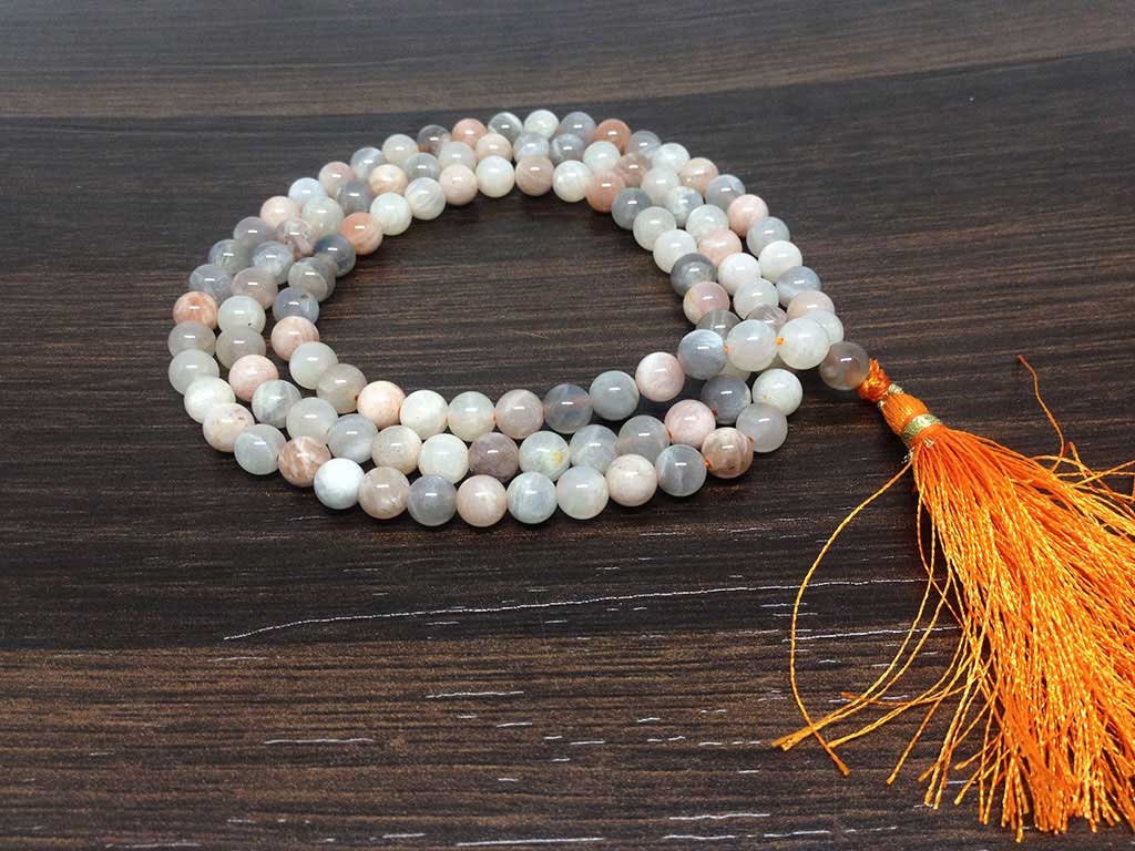 Natural Moonstone Mala With 108 Prayer Beads.  DestGlow