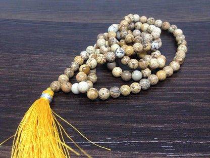 Picture Jasper Gemstone Mala, 108 Prayer Bead Mala.  DestGlow