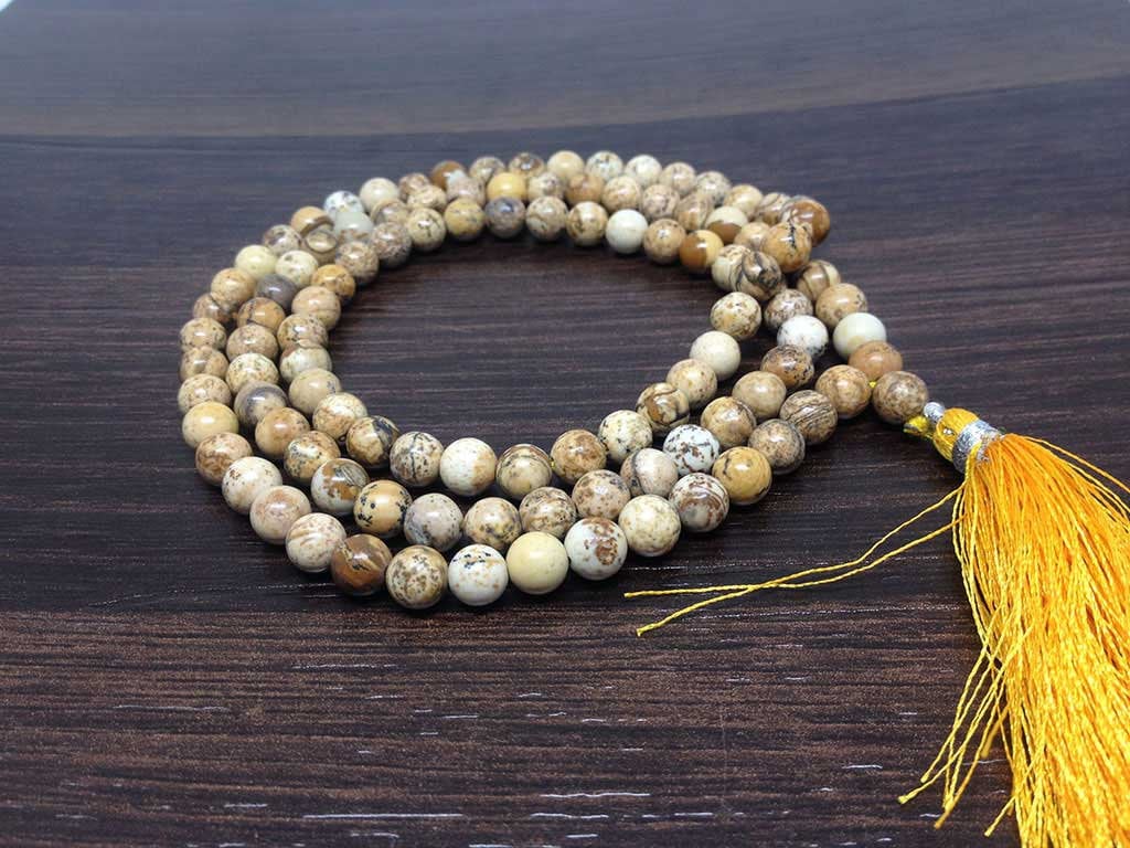 Picture Jasper Gemstone Mala, 108 Prayer Bead Mala.  DestGlow