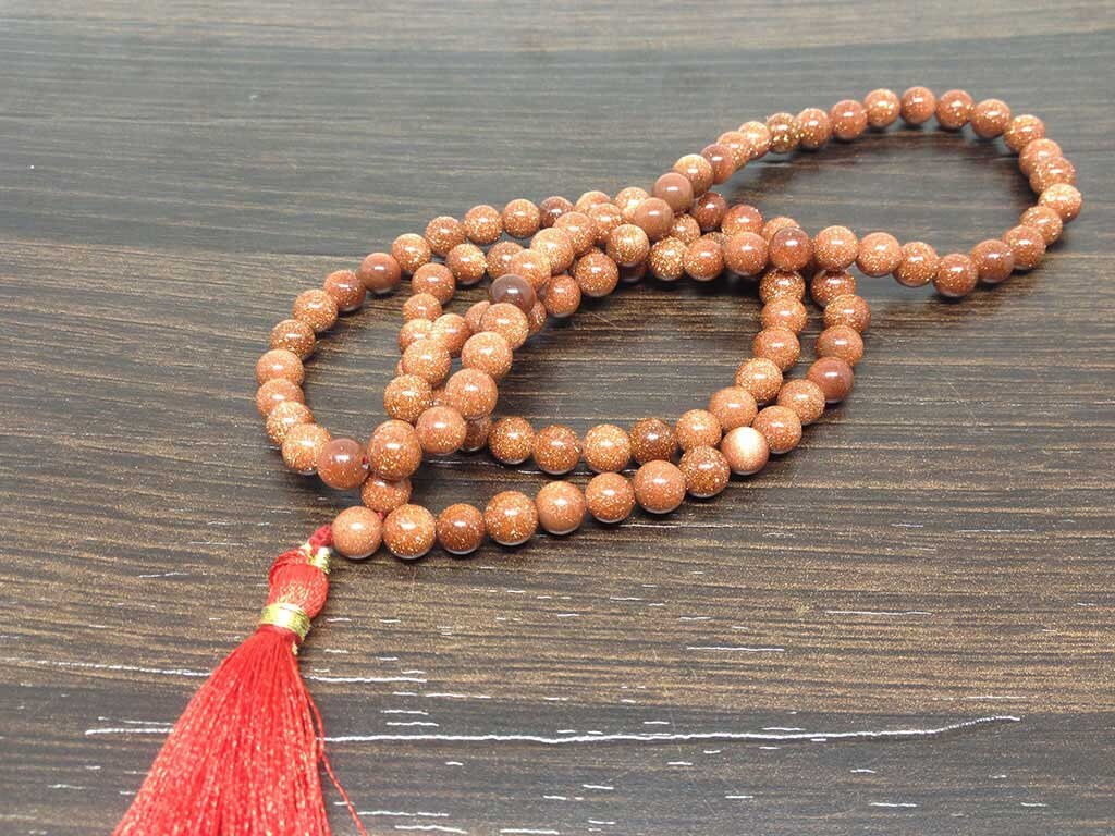 Red Sandstone Gemstone Mala, 108 Prayer Bead Mala.  DestGlow