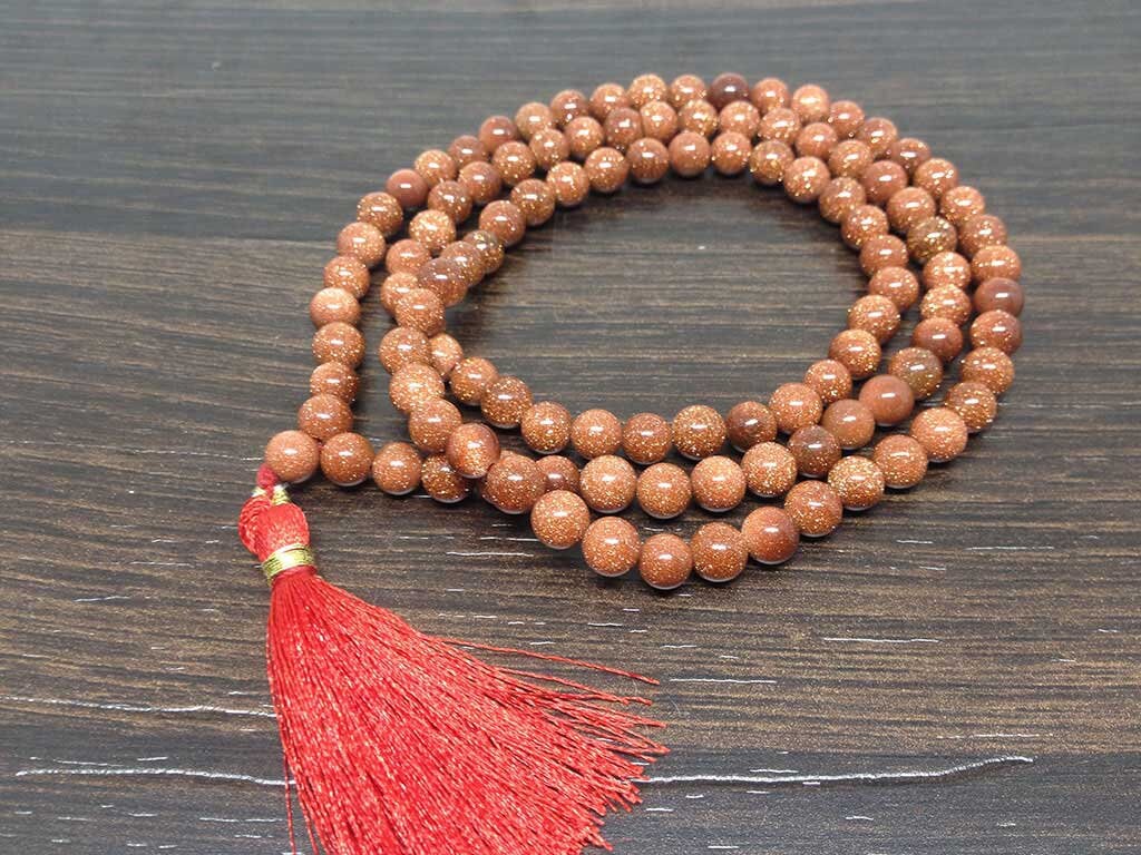 Red Sandstone Gemstone Mala, 108 Prayer Bead Mala.  DestGlow