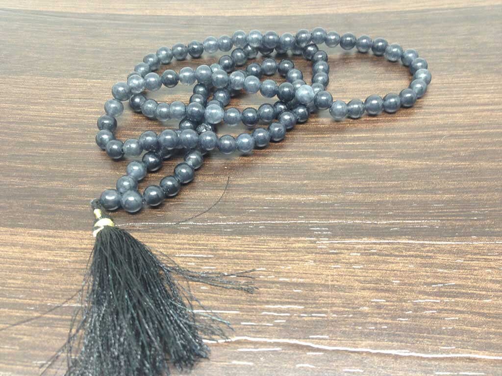 One (1) Natural 6mm Iolite Mala With 108 Prayer Beads For Mediation Iolite Jap Mala  DestGlow