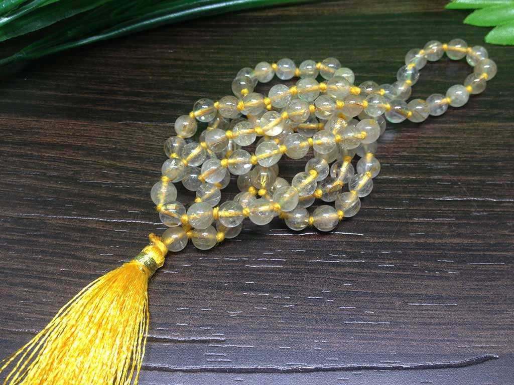 One (1) Natural 6mm Golden Rutile Knotted Mala With 108 Prayer Beads For Mediation Golden Rutile Mala ~ JP123  DestGlow