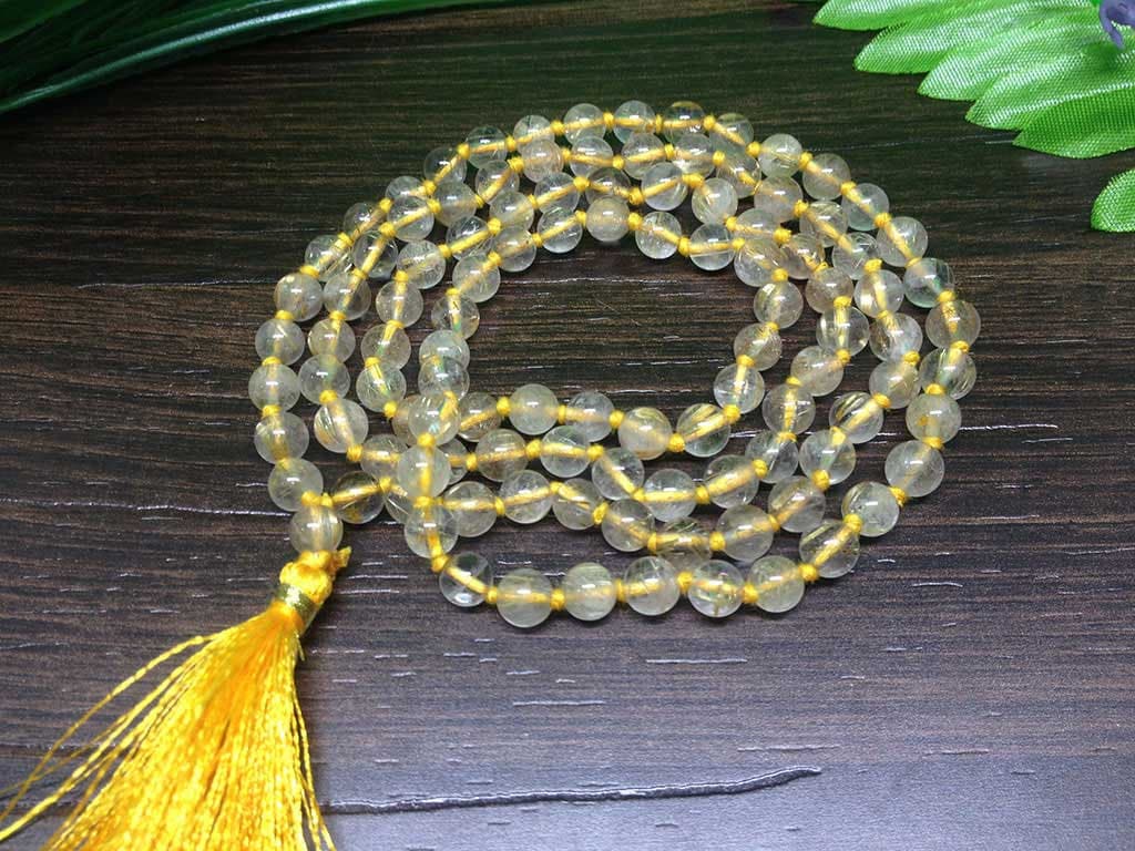One (1) Natural 6mm Golden Rutile Knotted Mala With 108 Prayer Beads For Mediation Golden Rutile Mala ~ JP123  DestGlow