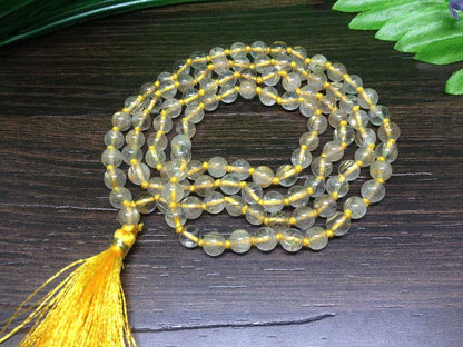 One (1) Natural 6mm Golden Rutile Knotted Mala With 108 Prayer Beads For Mediation Golden Rutile Mala ~ JP123  DestGlow