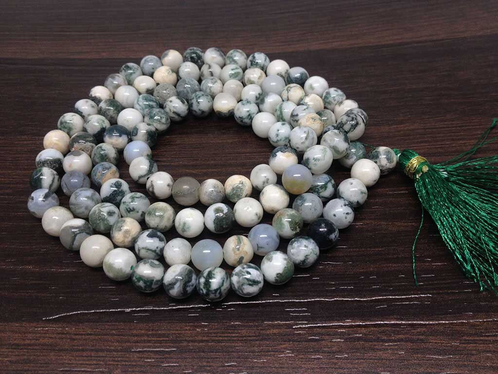 Tree Agate Gemstone Mala, 108 Prayer Bead Mala.  DestGlow