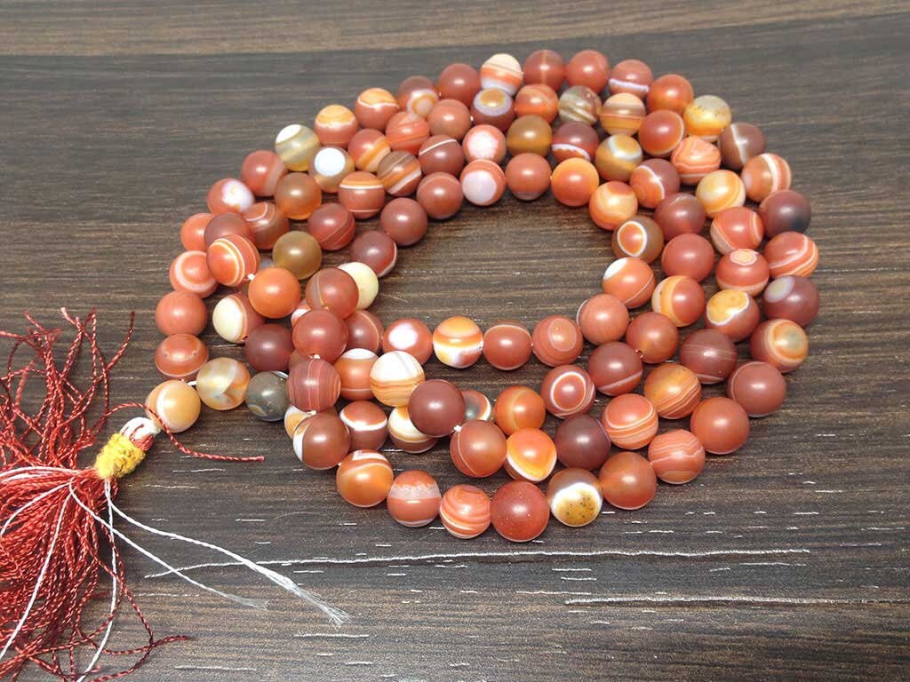 One (1) Natural 8mm Red Sulemani Agate Mala With 108 Prayer Beads Perfect For Mediation Red Sulemani Agate Mala Necklace ~ JP533  DestGlow