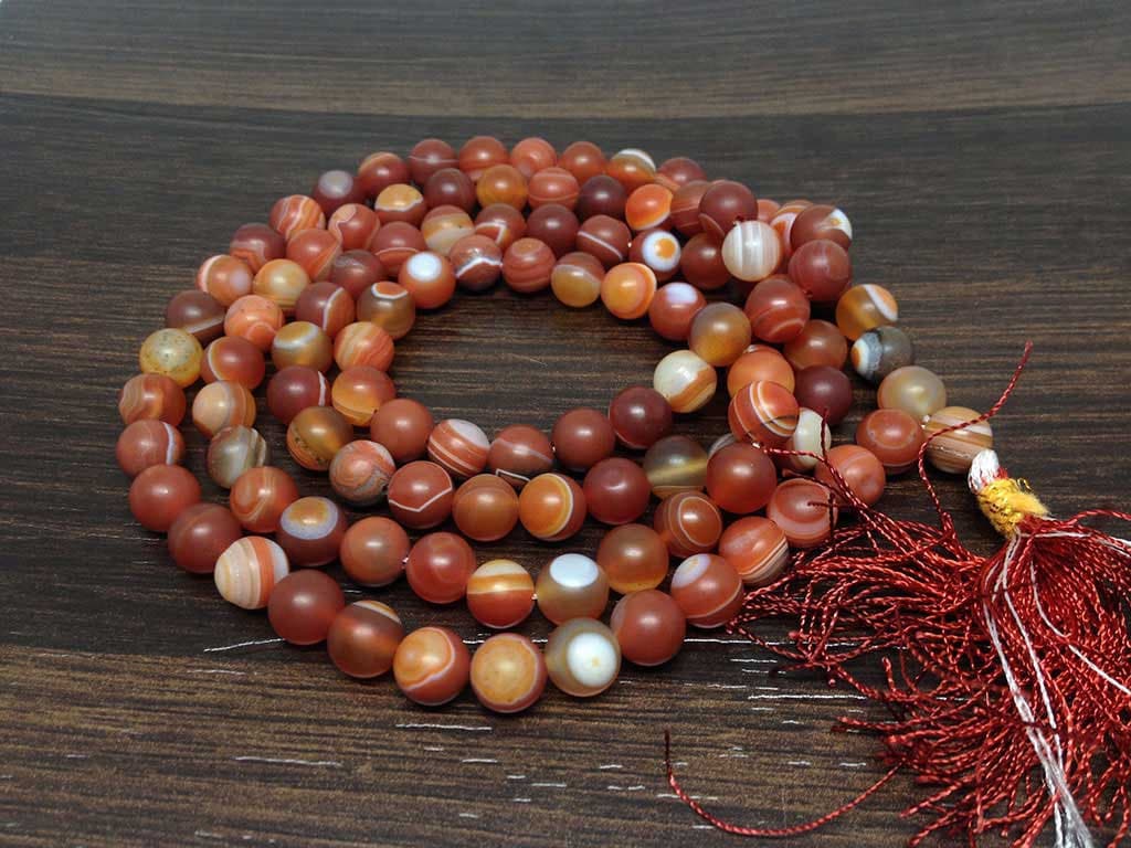 One (1) Natural 8mm Red Sulemani Agate Mala With 108 Prayer Beads Perfect For Mediation Red Sulemani Agate Mala Necklace ~ JP533  DestGlow