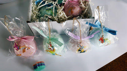 Unicorn Bath Bomb Gift for Girls with 4 XL Bath bombs each with a Surprise Necklace Inside (Unicorn) by Spa Pure