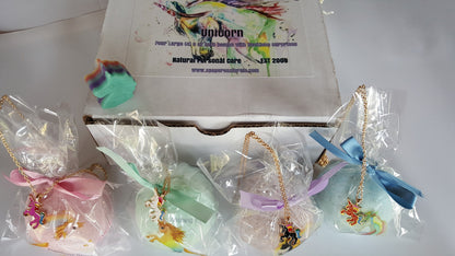 Unicorn Bath Bomb Gift for Girls with 4 XL Bath bombs each with a Surprise Necklace Inside (Unicorn) by Spa Pure