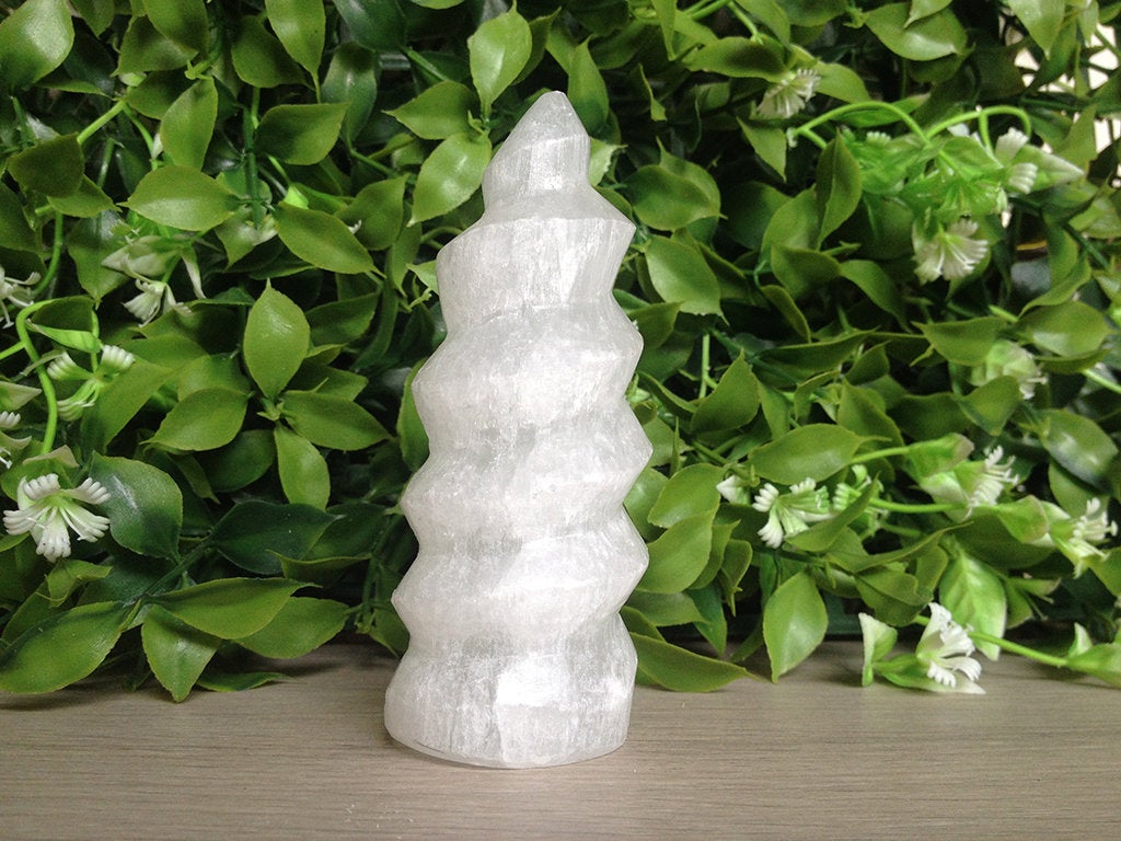 Polished Selenite Spiral Point, Selenite Crystals Spiral Tower  DestGlow