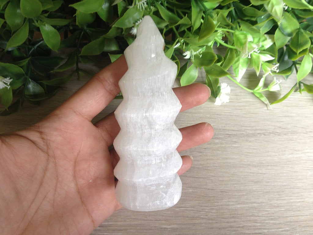 Polished Selenite Spiral Point, Selenite Crystals Spiral Tower  DestGlow