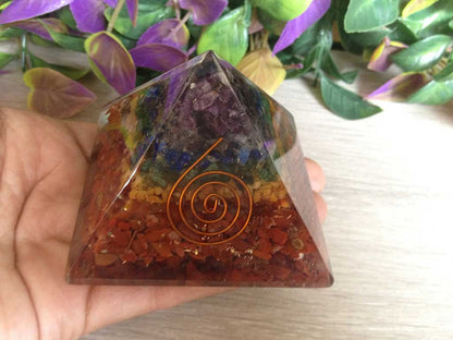 Bonded Chakra Layered Pyramid, Crystal Orgone pyramid.  DestGlow