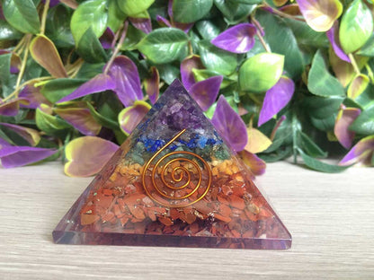 Bonded Chakra Layered Pyramid, Crystal Orgone pyramid.  DestGlow
