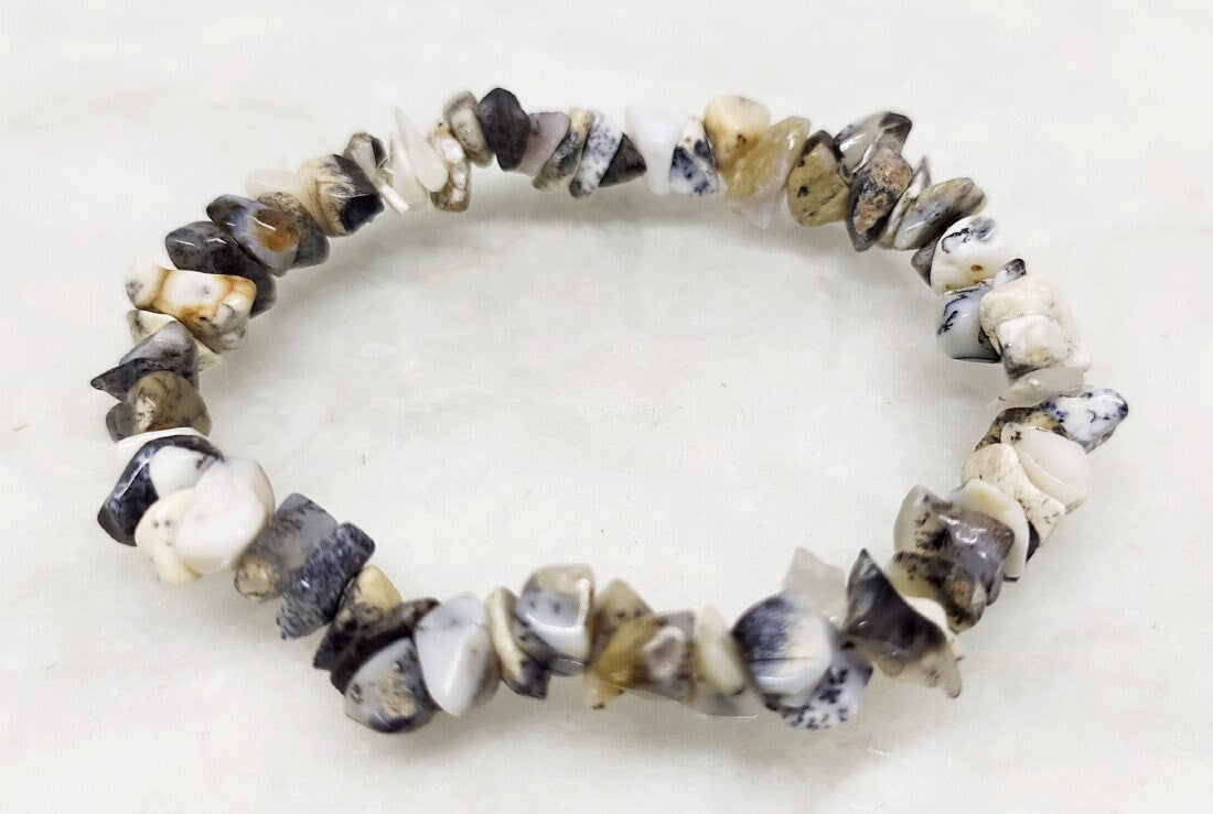 Dendritic Opal Chip Bracelet, Stretchy Chip Bracelet with Natural Stones  DestGlow