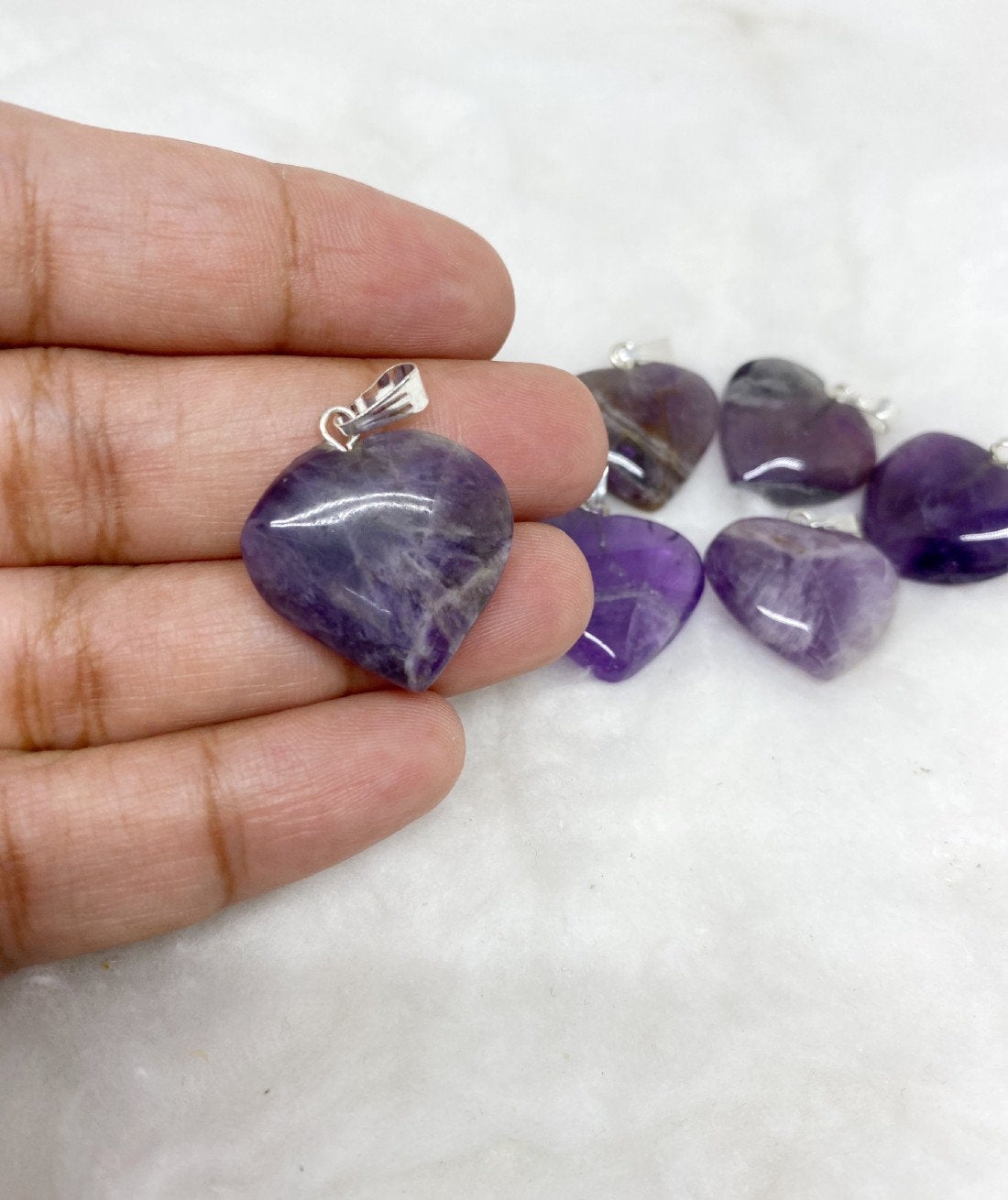 Amethyst Flat Heart Pendant Stone Pendants  DestGlow