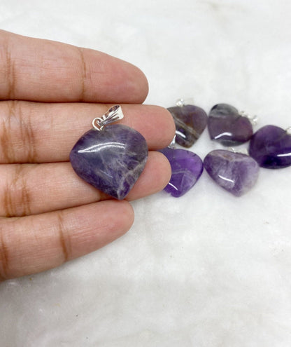 Amethyst Flat Heart Pendant Stone Pendants  DestGlow