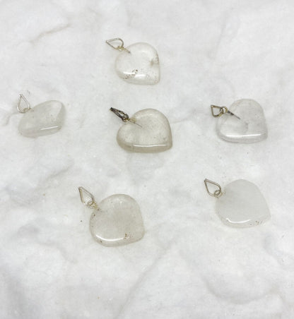 Crystal Quartz Flat Heart Pendant Stone Pendants  DestGlow