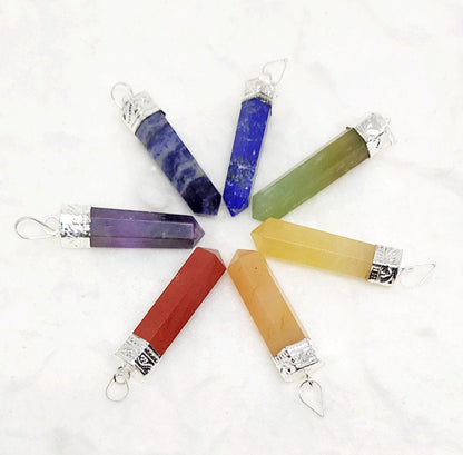 7 Chakra Pencil Pendant Set ~ Metaphysical Healing, Crystal Pencil, Crystal Grid Session  DestGlow