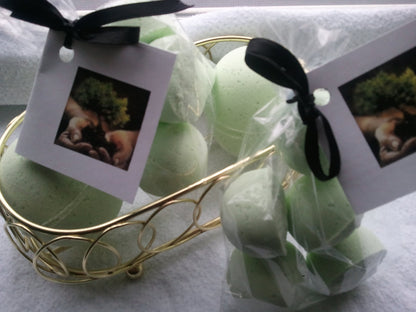 14 bath bombs in Bonsai fragrance, gift bag bath fizzies, great for dry skin, shea, cocoa, 7 ultra rich oils by Spa Pure