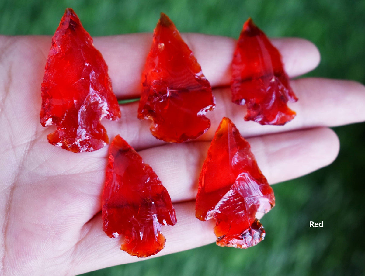 1.25 inch Arrowhead Points Set, Mix Multi Colored Glass 6 Pieces Glass Arrowhead Set  DestGlow