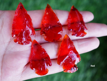 1.25 inch Arrowhead Points Set, Mix Multi Colored Glass 6 Pieces Glass Arrowhead Set  DestGlow