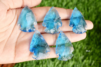 1.25 inch Arrowhead Points Set, Mix Multi Colored Glass 6 Pieces Glass Arrowhead Set