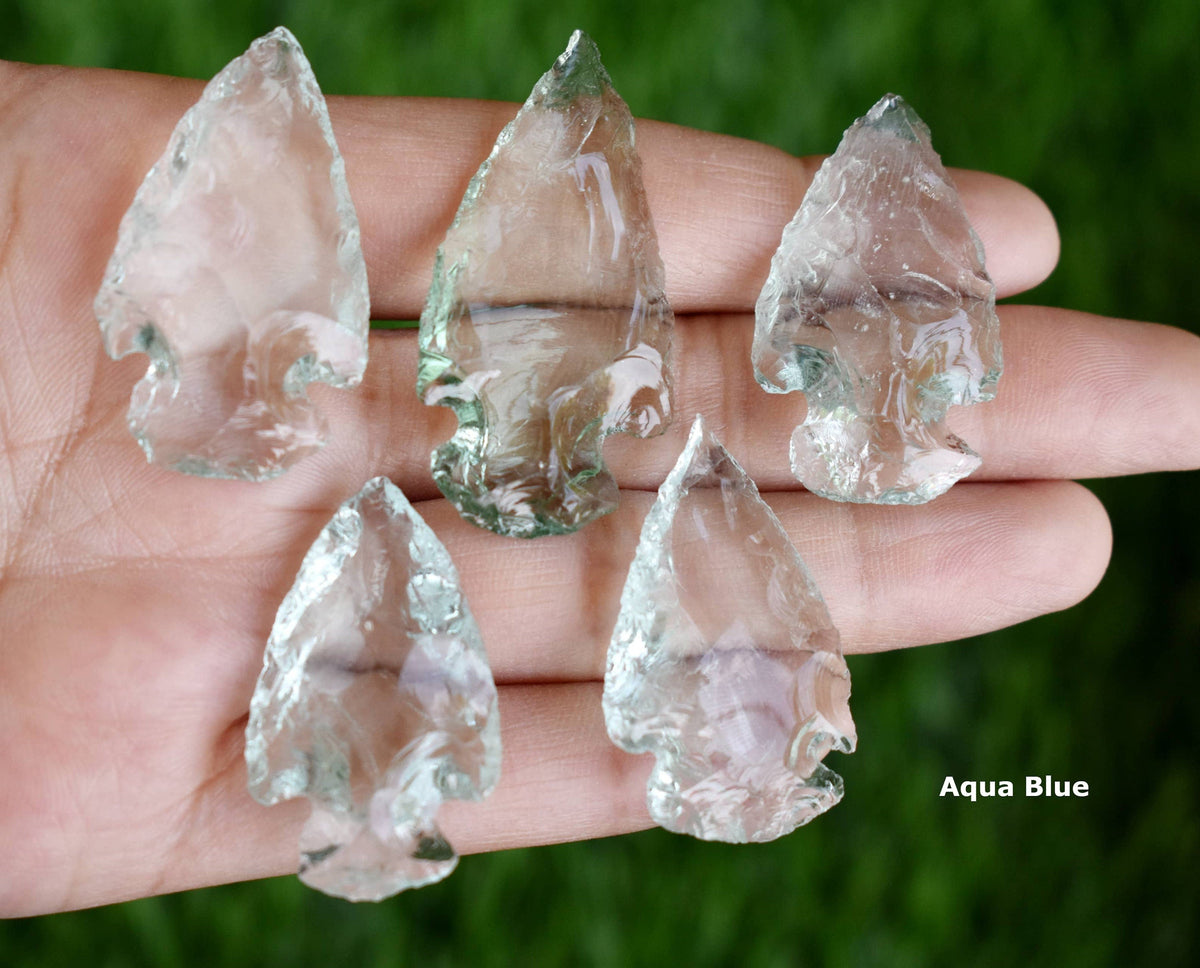 1.25 inch Arrowhead Points Set, Mix Multi Colored Glass 6 Pieces Glass Arrowhead Set  DestGlow
