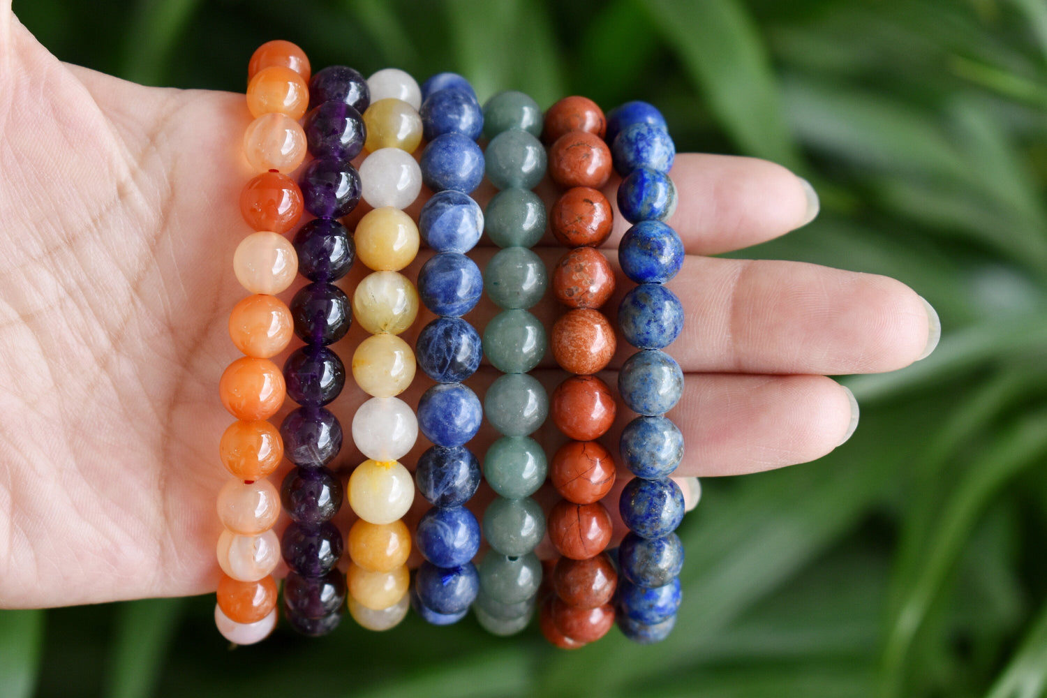 Dainty Natural Polished 8mm Round 7 Chakra Crystals Bracelet Set  DestGlow