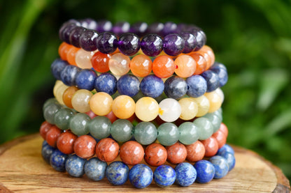 Dainty Natural Polished 8mm Round 7 Chakra Crystals Bracelet Set  DestGlow