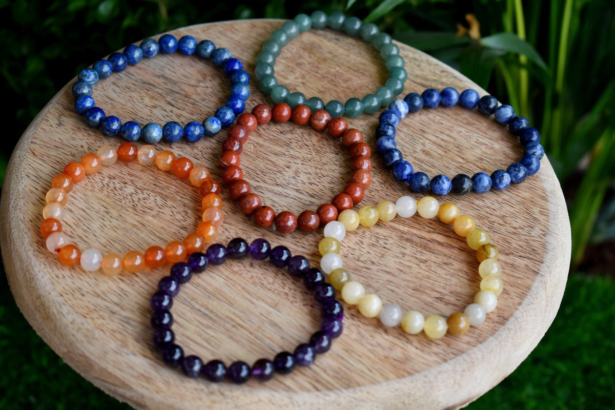Dainty Natural Polished 8mm Round 7 Chakra Crystals Bracelet Set  DestGlow