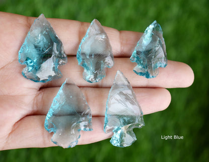 1.25 inch Arrowhead Points Set, Mix Multi Colored Glass 6 Pieces Glass Arrowhead Set