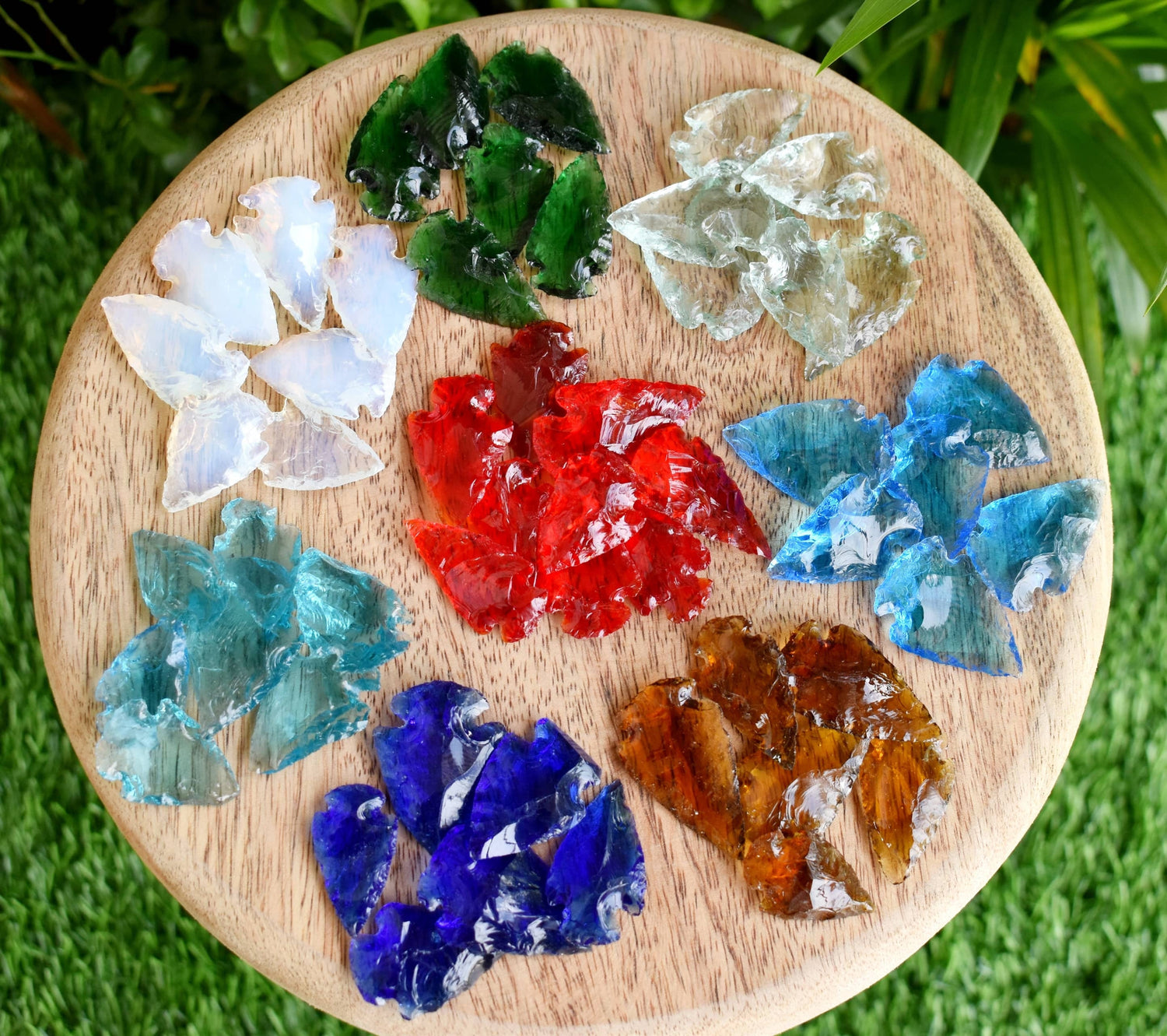 1.25 inch Arrowhead Points Set, Mix Multi Colored Glass 6 Pieces Glass Arrowhead Set