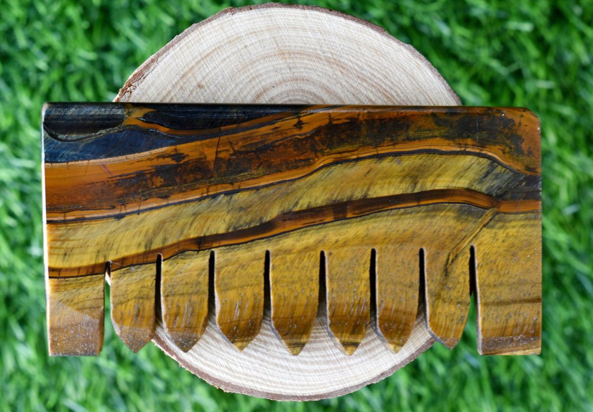Natural Tiger Eye Crystal Combs, Scalp Massage Tool Stone Carved Crystal  DestGlow