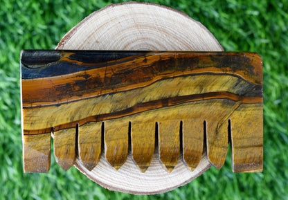 Natural Tiger Eye Crystal Combs, Scalp Massage Tool Stone Carved Crystal  DestGlow