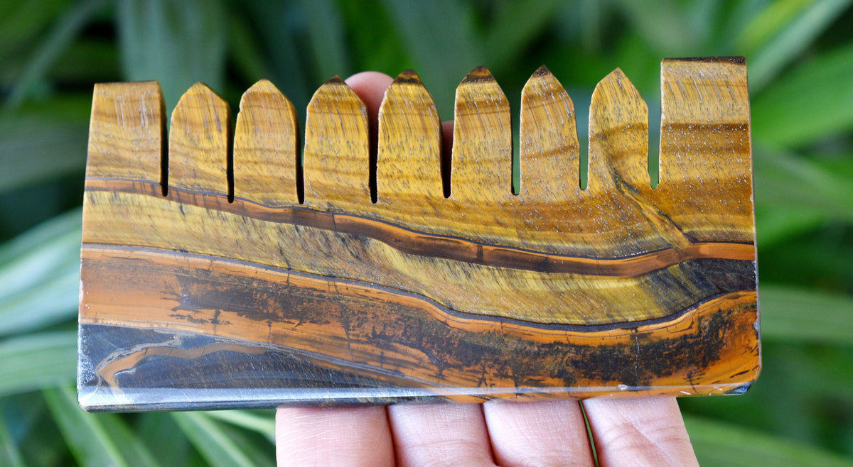 Natural Tiger Eye Crystal Combs, Scalp Massage Tool Stone Carved Crystal  DestGlow