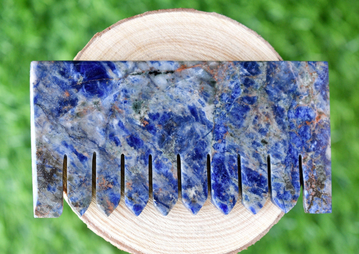 Natural Sodalite Crystal Combs, Scalp Massage Tool Stone Carved Crystal  DestGlow