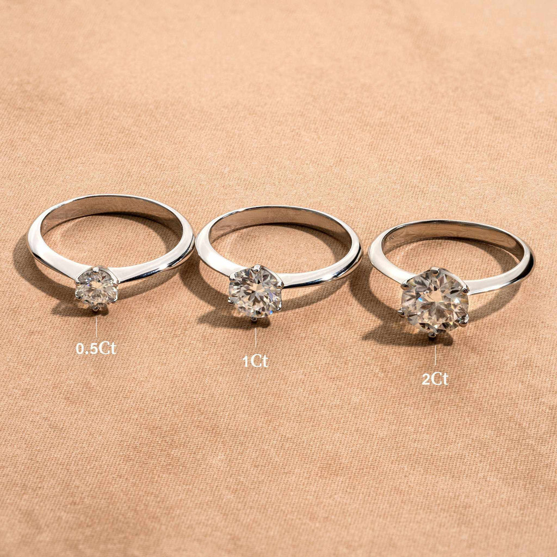 Moissanite 0.5-2 TCW Solitaire Engagement Ring - 925 Sterling Silver - DestGlow