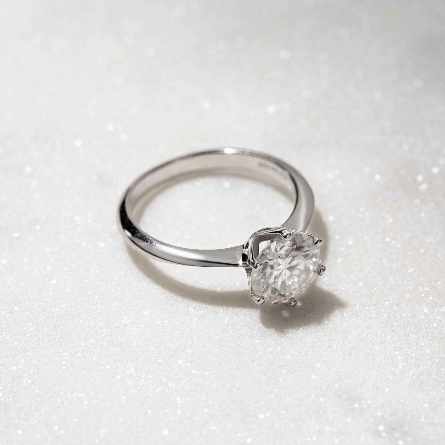 Moissanite 0.5-2 TCW Solitaire Engagement Ring - 925 Sterling Silver - DestGlow