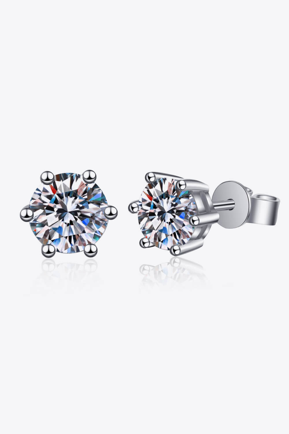 Rhodium-Plated Pure Sterling Silver 6-Prong 2 Carat Sparkala™ Stud Earrings - DestGlow