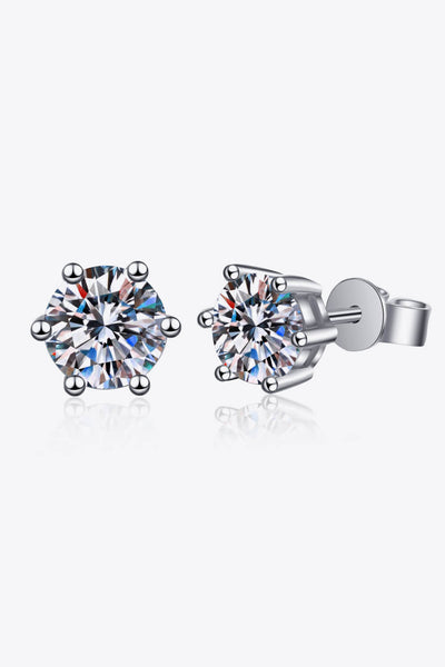 Rhodium-Plated Pure Sterling Silver 6-Prong 2 Carat Sparkala™ Stud Earrings - DestGlow
