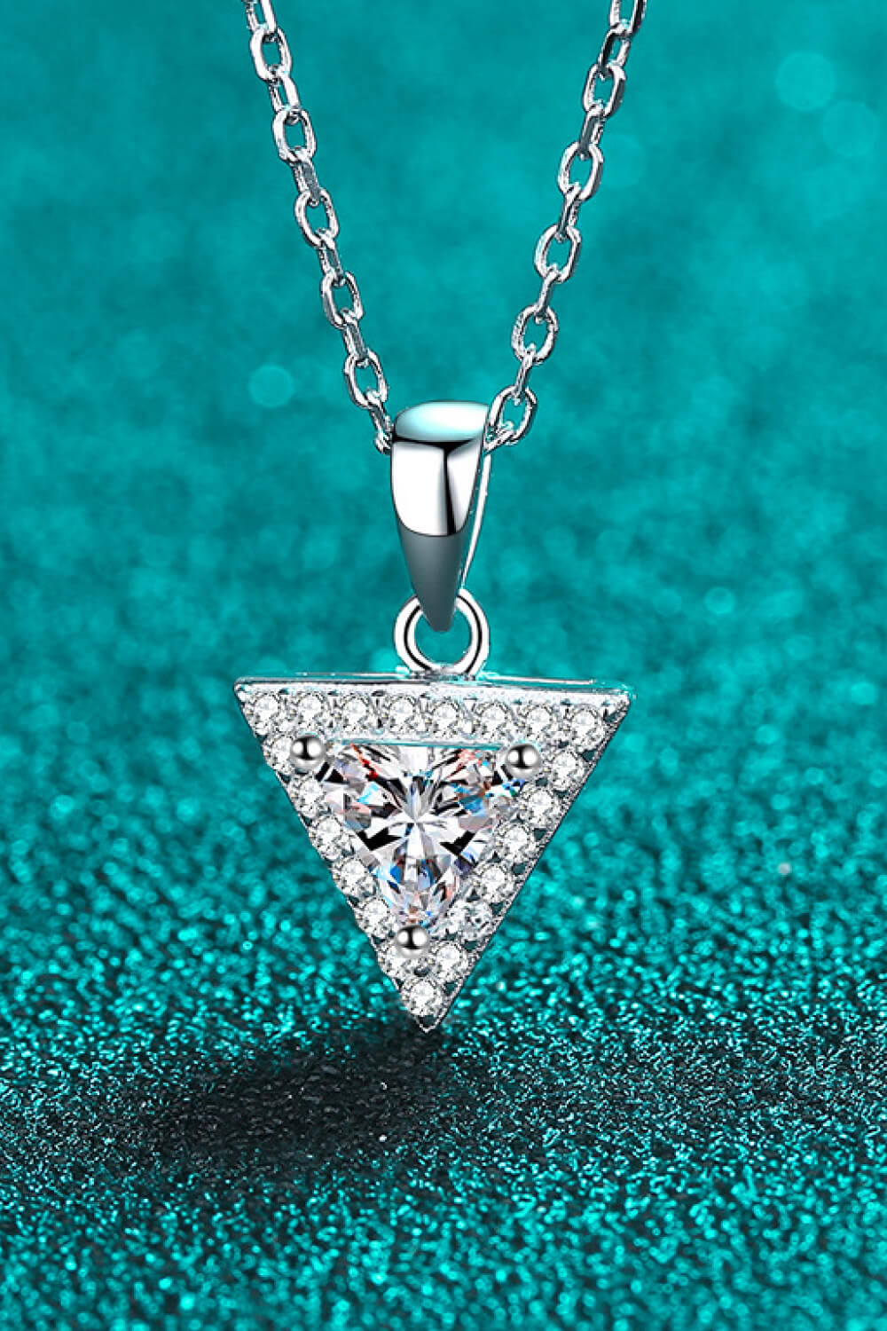 Rhodium-Plated Pure Sterling Silver Triangle Sparkala™ Pendant Necklace - DestGlow