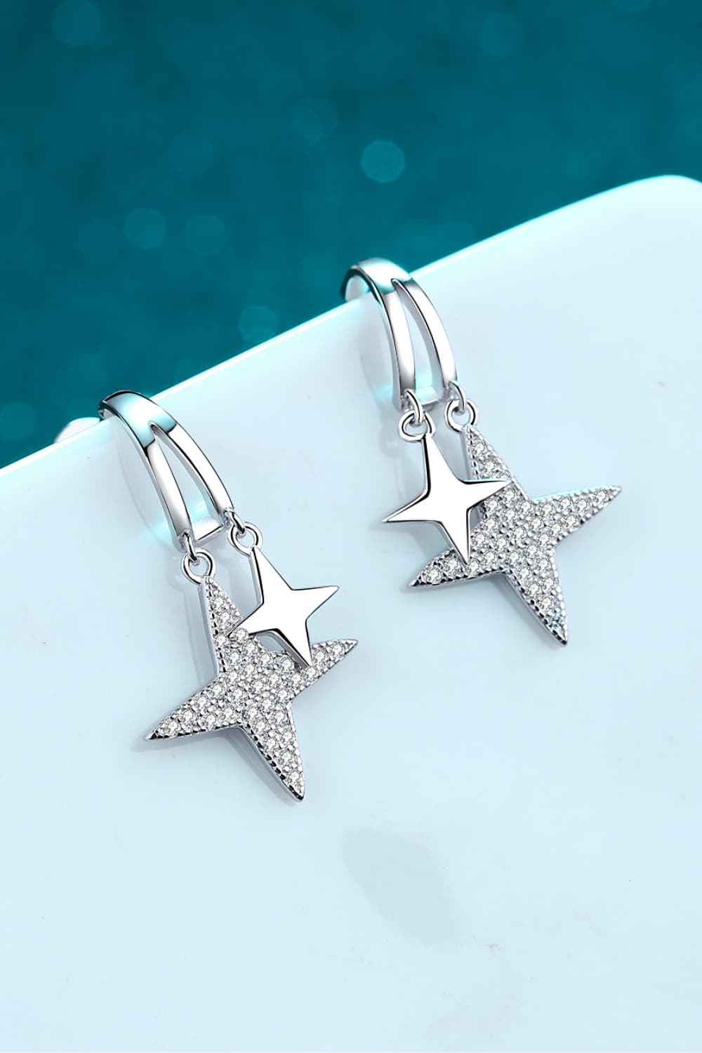 Sparkala™ Star Rhodium-Plated Drop Earrings