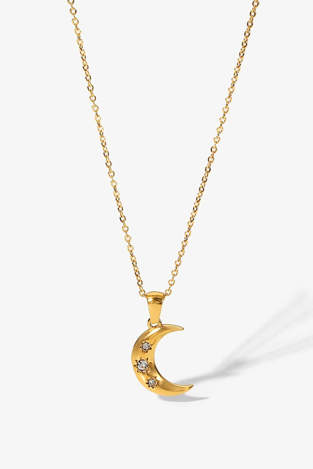 18K Gold Plated Inlaid Zircon Moon Pendant Necklace by Sparkala
