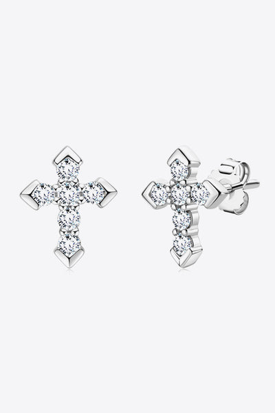 Sparkala™ Cross Stud Earrings (Platinum-Plated Fine Silver) - DestGlow